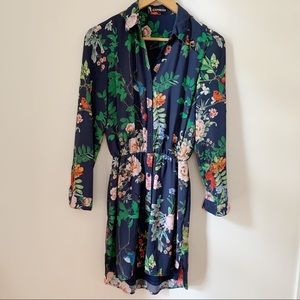 Express floral and bird navy shirt dress
